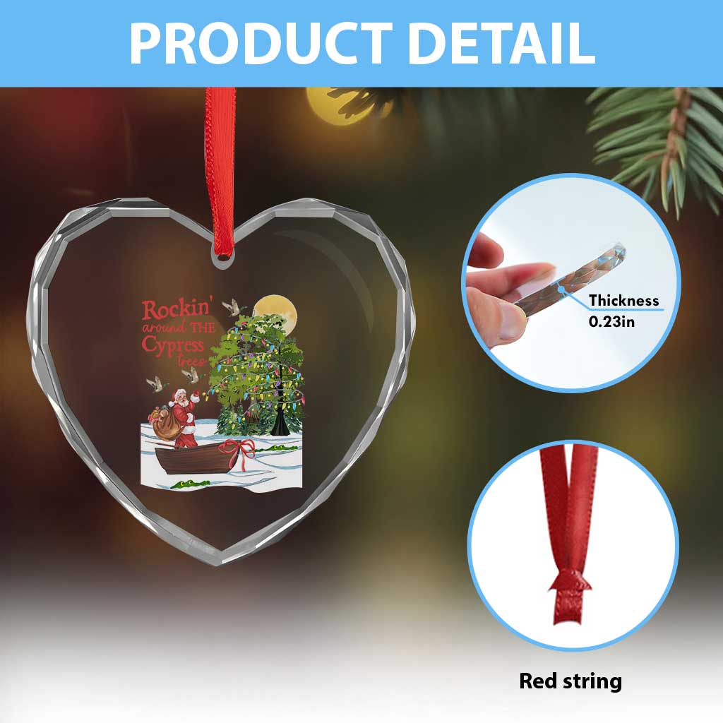 Funny Xmas Cajun Louisiana Heart Crystal Glass Ornament Rockin' Around The Cypress Trees Santa Alligator - Wonder Print Shop