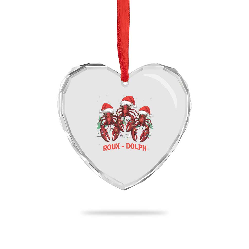 Funny Xmas Cajun Louisiana Heart Crystal Glass Ornament Roux-Dolph Crawfish Reindeers Santa Hat - Wonder Print Shop