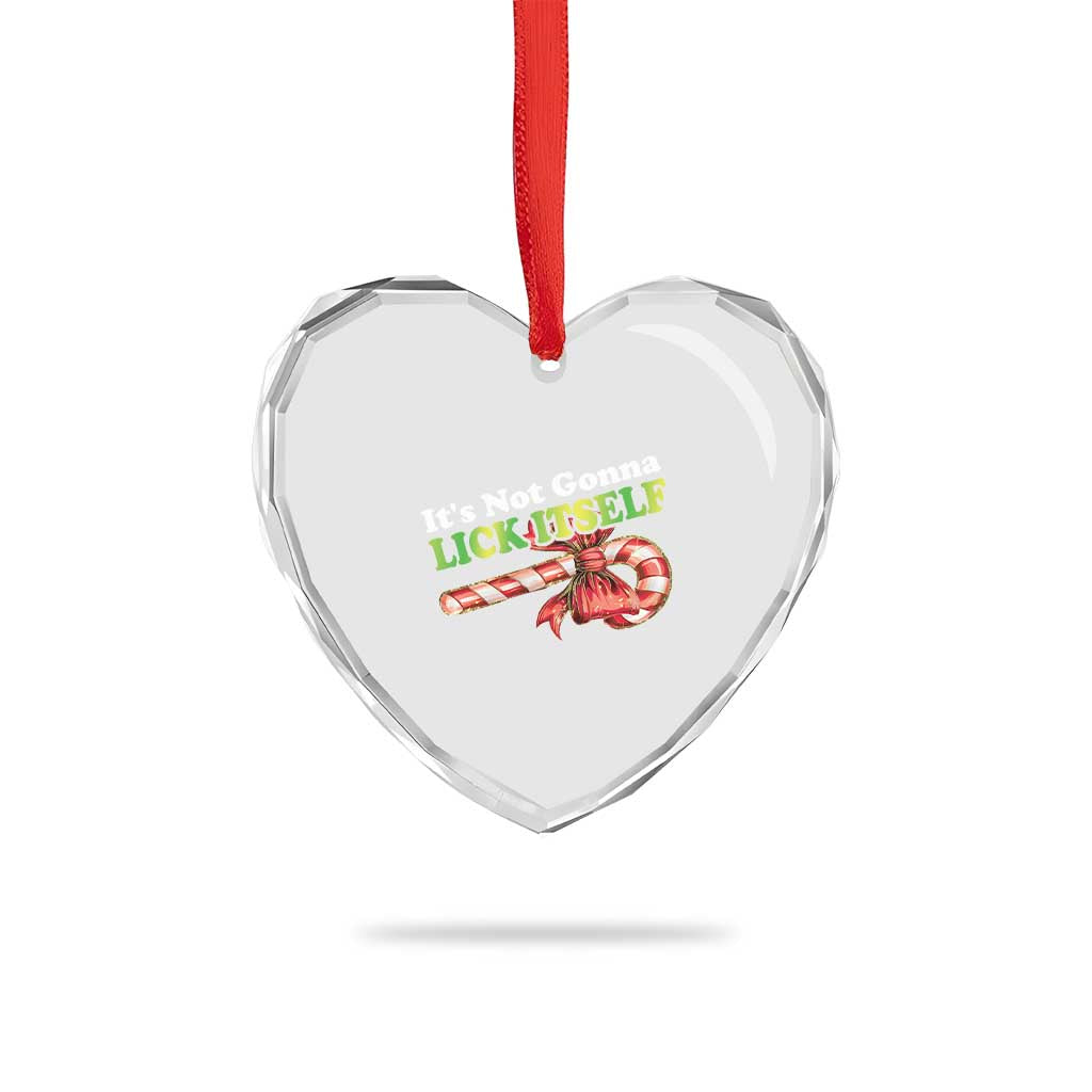 Funny Xmas Candy Cane Heart Crystal Glass Ornament It's Not Gonna Lick Itself - Wonder Print Shop
