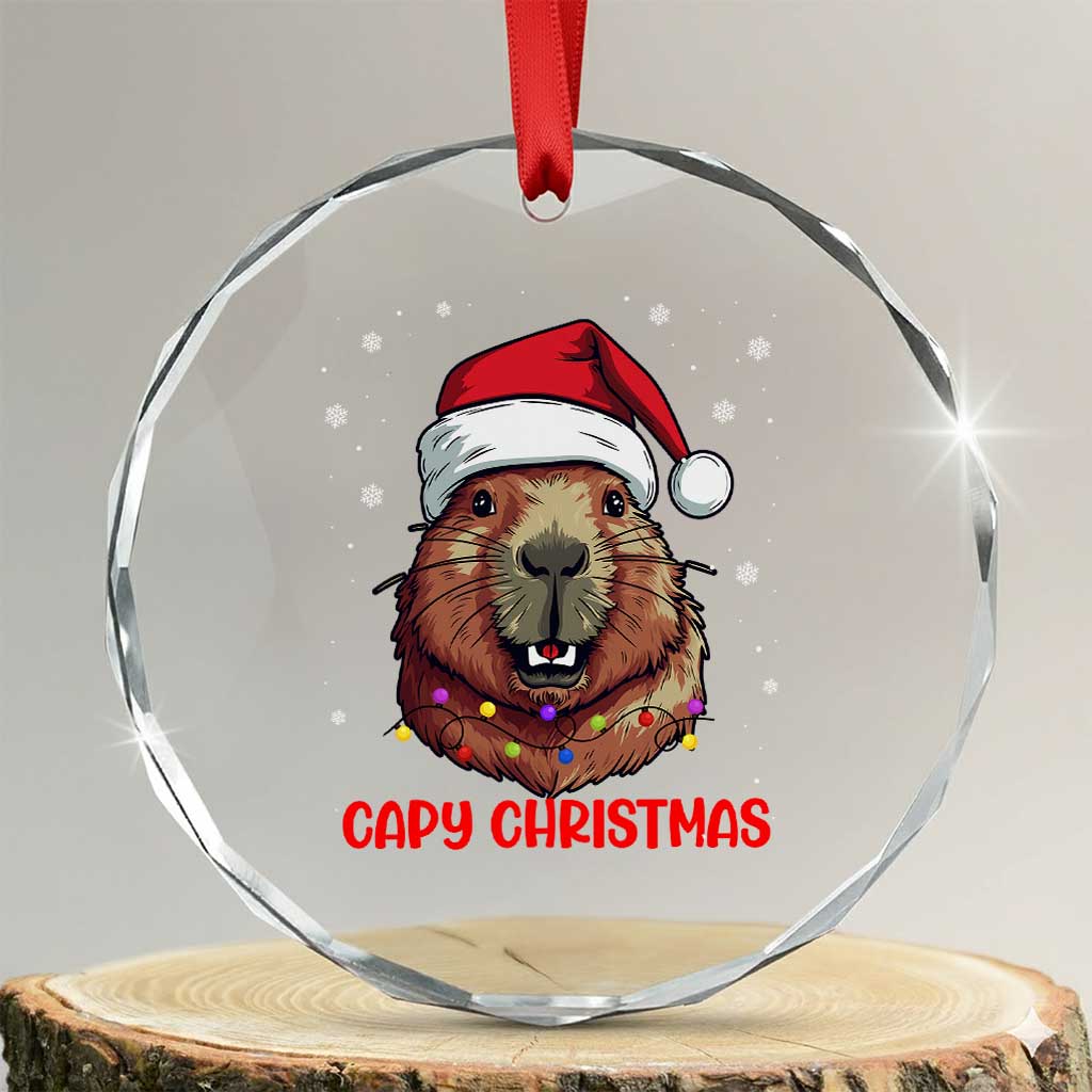 Funny Xmas Capybara Crystal Glass Ornament Capy Xmas Meme Santa Hat TS02