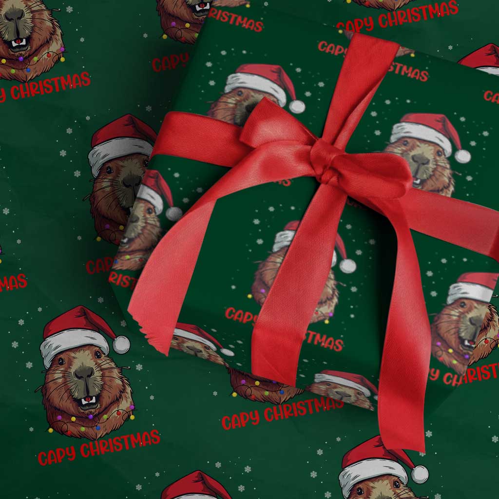 Funny Xmas Capybara Wrapping Paper Roll Capy Christmas Meme Santa Hat
