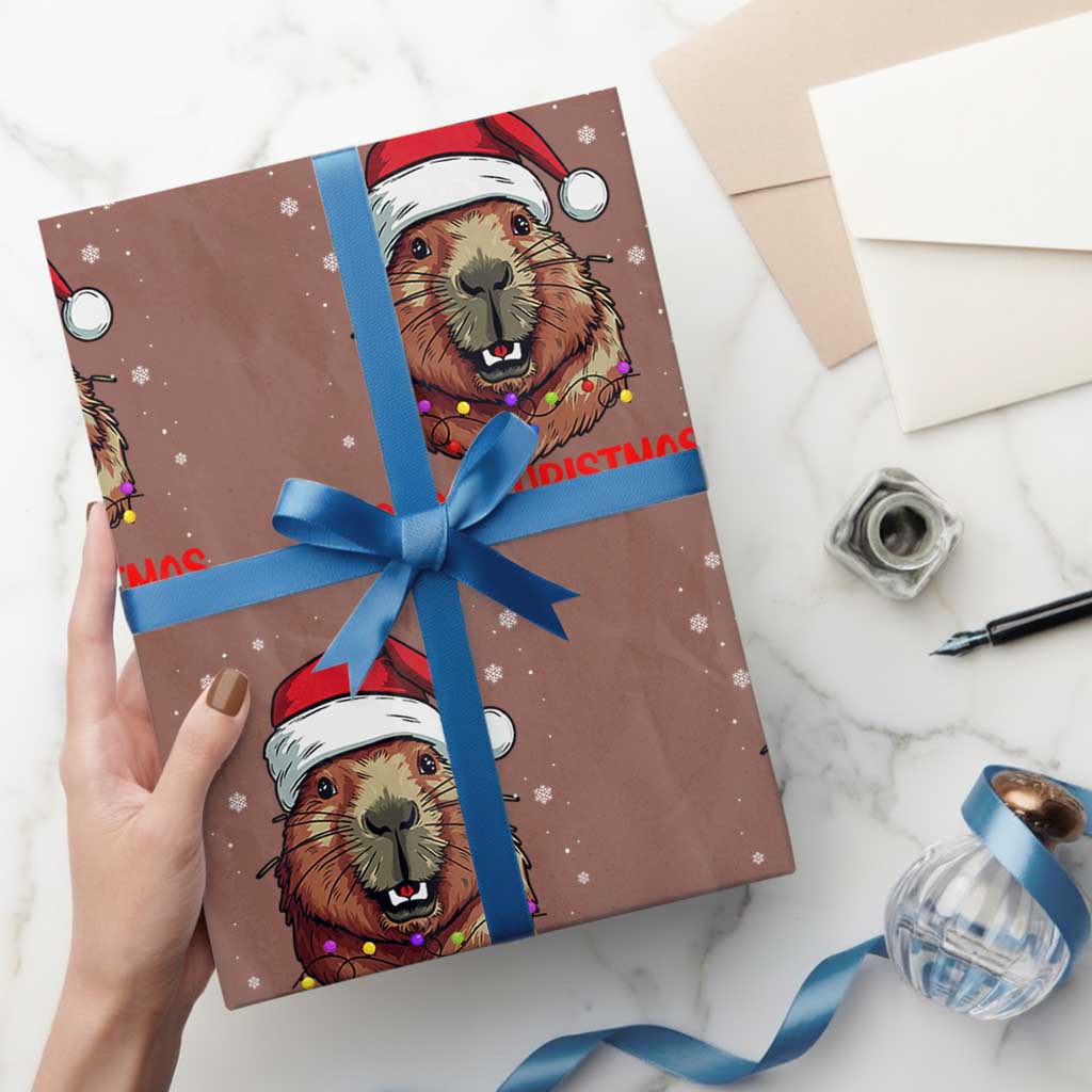 Funny Xmas Capybara Wrapping Paper Roll Capy Christmas Meme Santa Hat