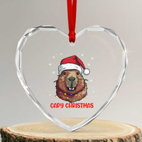 Funny Xmas Capybara Heart Crystal Glass Ornament Capy Xmas Meme Santa Hat - Wonder Print Shop