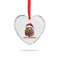 Funny Xmas Capybara Heart Crystal Glass Ornament Capy Xmas Meme Santa Hat - Wonder Print Shop