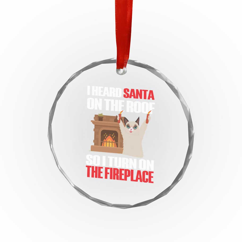 Funny Xmas Cat Crystal Glass Ornament Cat Turned On The Fireplace TS09