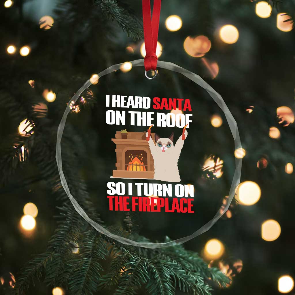 Funny Xmas Cat Crystal Glass Ornament Cat Turned On The Fireplace TS09