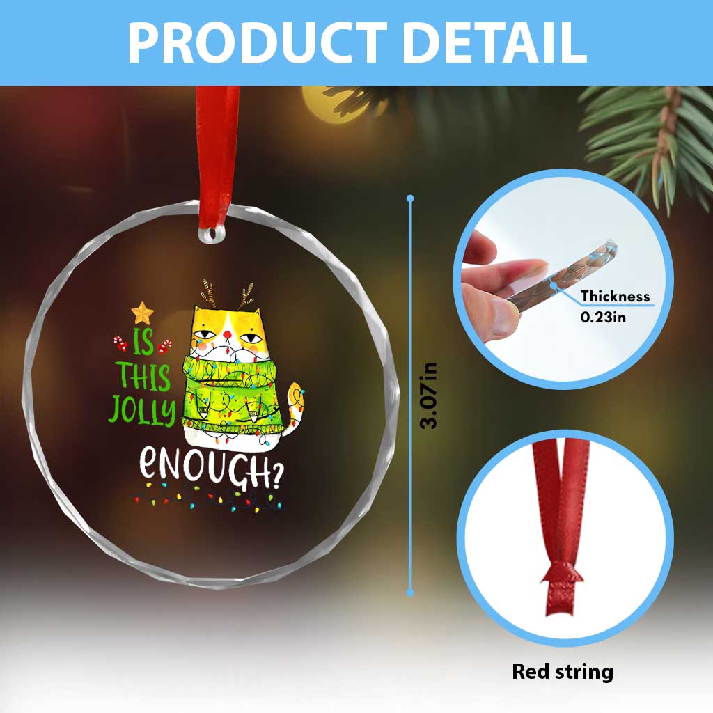 Funny Xmas Cat Crystal Glass Ornament Is This Jolly Enough Reindeer Angry Cat TS09