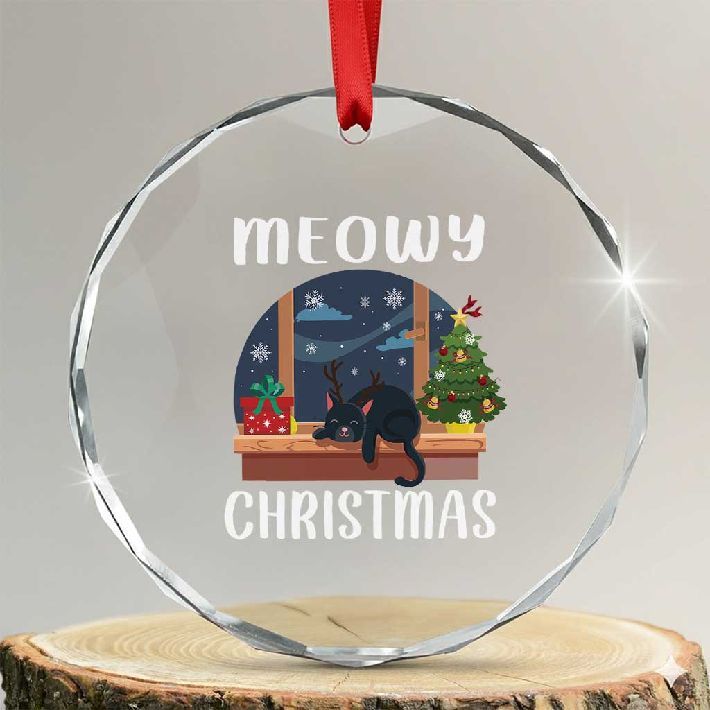 Funny Xmas Cat Crystal Glass Ornament Reindeer Cat Chillin' Meowy TS09