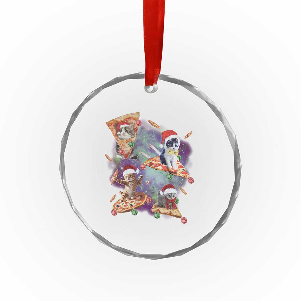 Funny Xmas Cat Crystal Glass Ornament Santa Cat Riding Pizza Galaxy Outer Space TS09