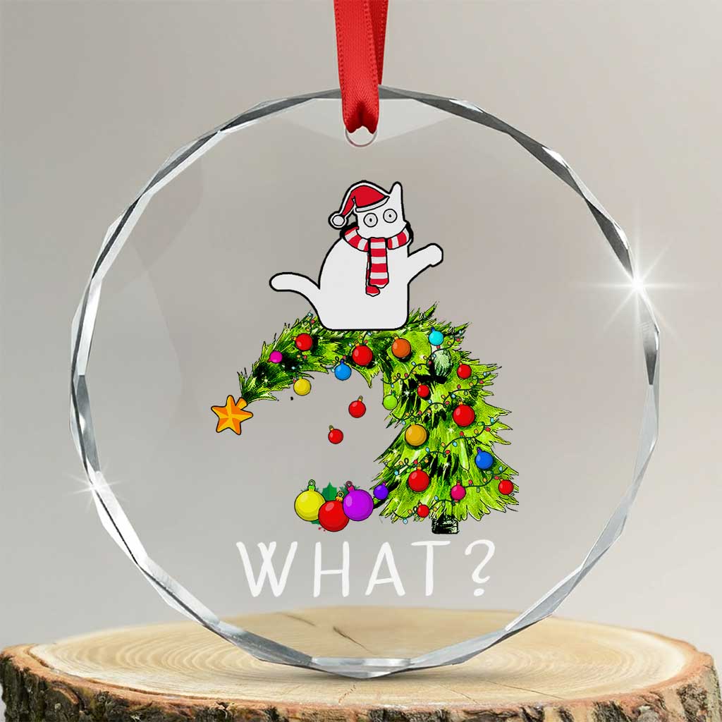 Funny Xmas Cat Crystal Glass Ornament What? Mischievous Cat Pushing Christmas Tree TS09
