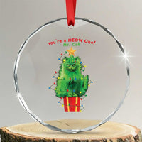 Funny Xmas Cat Crystal Glass Ornament You Are A Meow One Mr. Cat Green Cat TS09