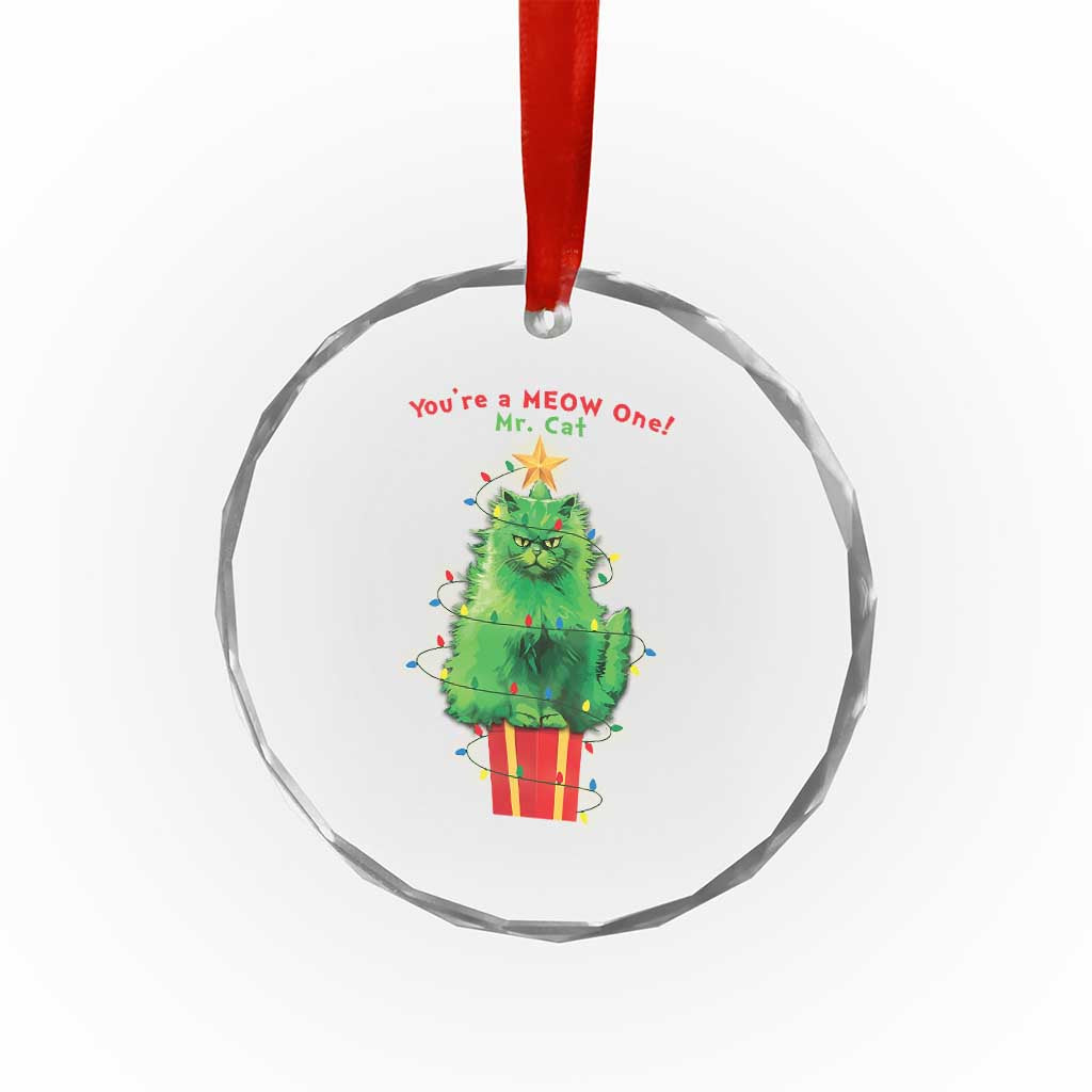 Funny Xmas Cat Crystal Glass Ornament You Are A Meow One Mr. Cat Green Cat TS09