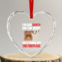 Funny Xmas Cat Heart Crystal Glass Ornament Cat Turned On The Fireplace - Wonder Print Shop