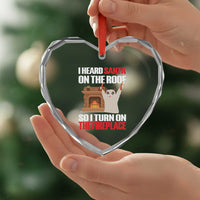 Funny Xmas Cat Heart Crystal Glass Ornament Cat Turned On The Fireplace - Wonder Print Shop
