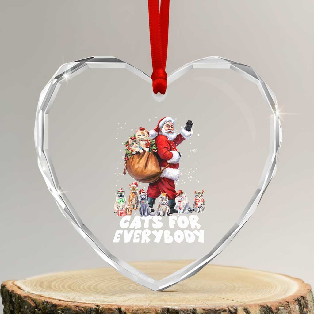 Funny Xmas Cat Heart Crystal Glass Ornament Cats For Everybody Xmas Santa Pet - Wonder Print Shop