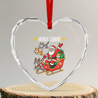 Funny Xmas Cat Heart Crystal Glass Ornament Meowy Catmas Santa Sleigh Xmas - Wonder Print Shop