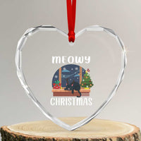 Funny Xmas Cat Heart Crystal Glass Ornament Reindeer Cat Chillin' Meowy - Wonder Print Shop