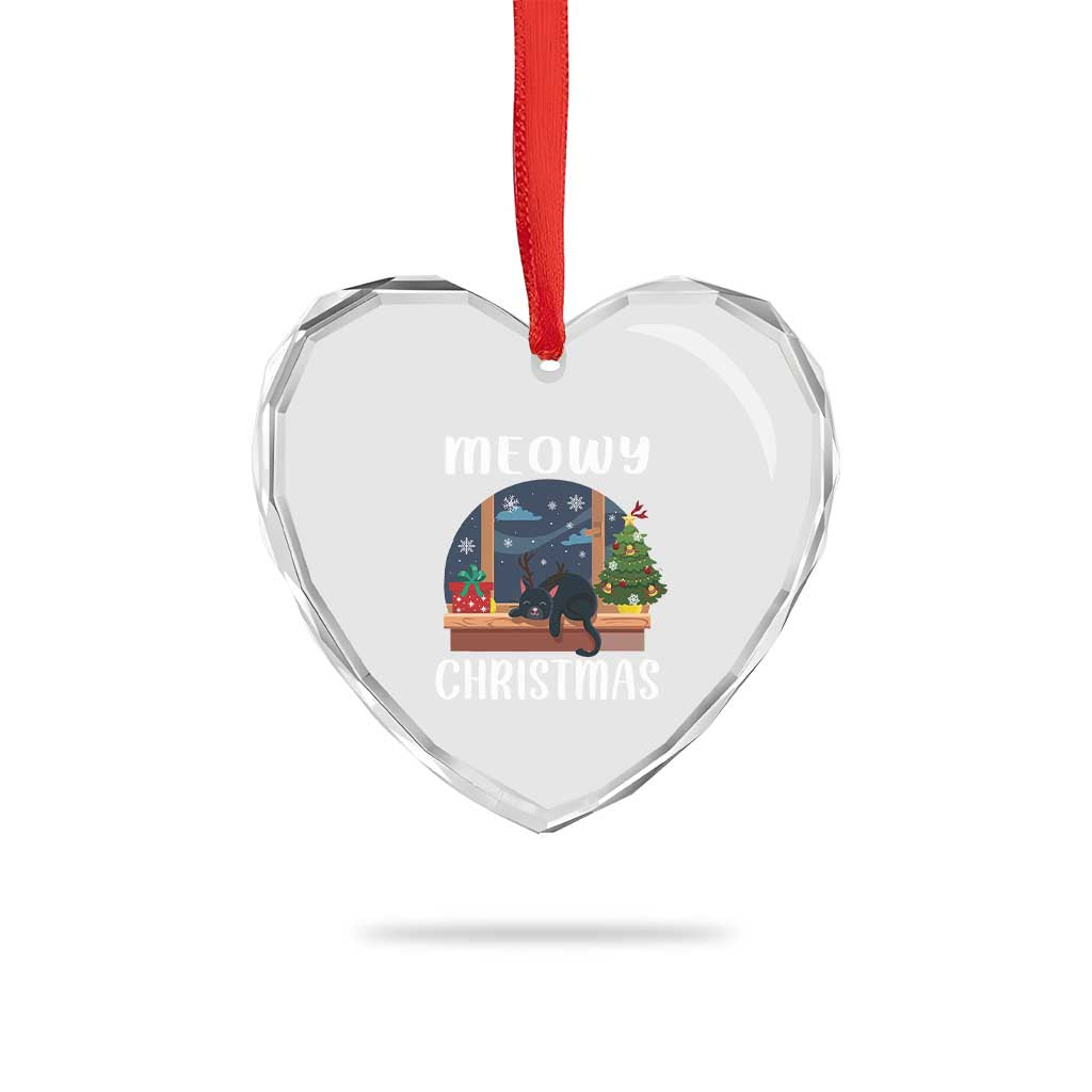 Funny Xmas Cat Heart Crystal Glass Ornament Reindeer Cat Chillin' Meowy - Wonder Print Shop