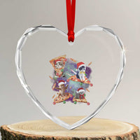 Funny Xmas Cat Heart Crystal Glass Ornament Santa Cat Riding Pizza Galaxy Outer Space - Wonder Print Shop