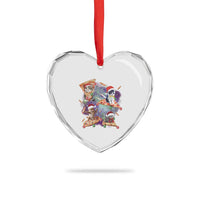 Funny Xmas Cat Heart Crystal Glass Ornament Santa Cat Riding Pizza Galaxy Outer Space - Wonder Print Shop