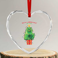 Funny Xmas Cat Heart Crystal Glass Ornament You Are A Meow One Mr. Cat Green Cat - Wonder Print Shop