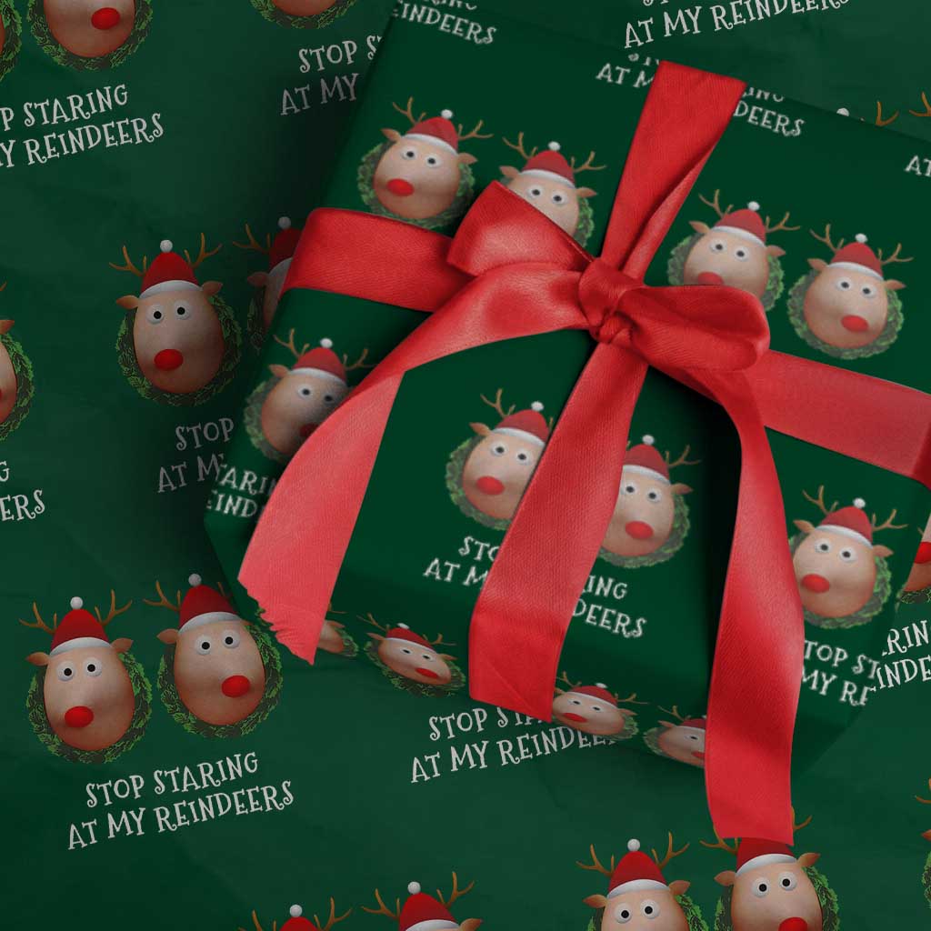 Funny Xmas Chest Joke Wrapping Paper Roll Stop Staring At My Reindeers Merry Titmas Boobs