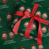 Funny Xmas Chest Joke Wrapping Paper Roll Stop Staring At My Reindeers Merry Titmas Boobs