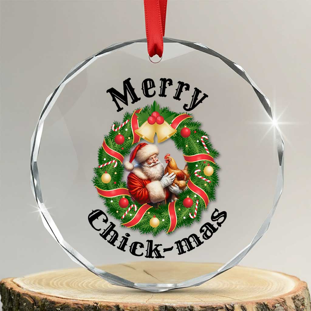 Funny Xmas Chicken Lovers Crystal Glass Ornament Merry Chickmas Santa Gift TS12