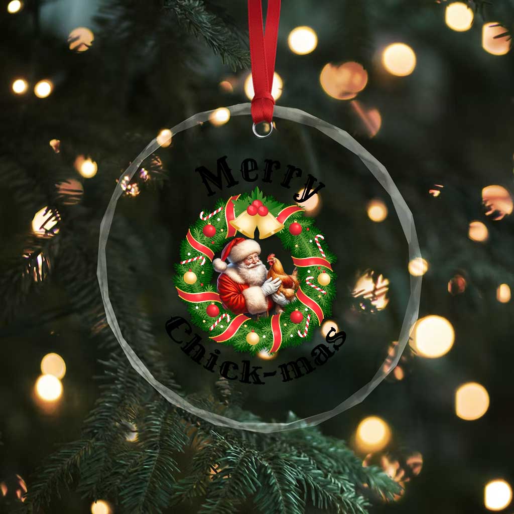 Funny Xmas Chicken Lovers Crystal Glass Ornament Merry Chickmas Santa Gift TS12