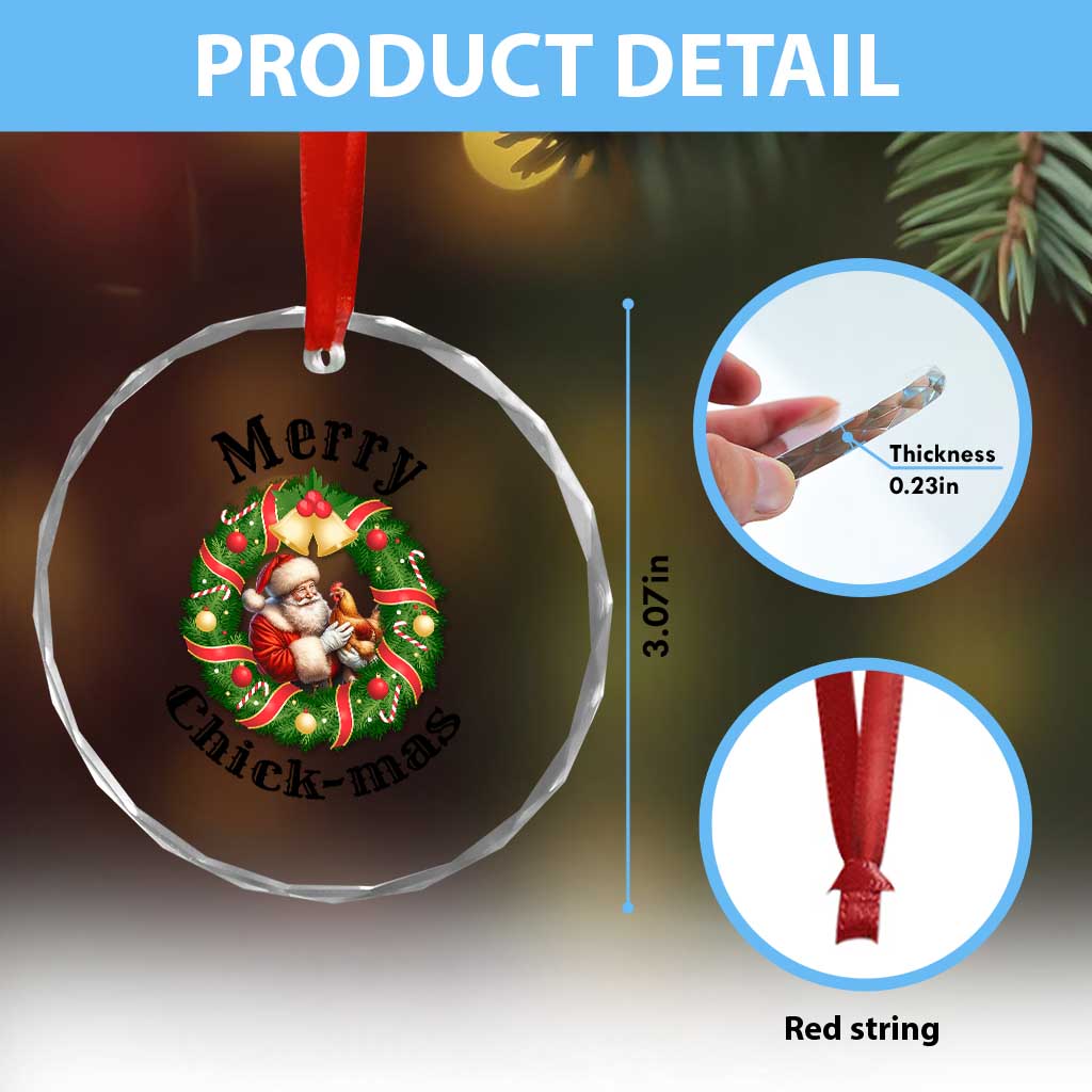 Funny Xmas Chicken Lovers Crystal Glass Ornament Merry Chickmas Santa Gift TS12