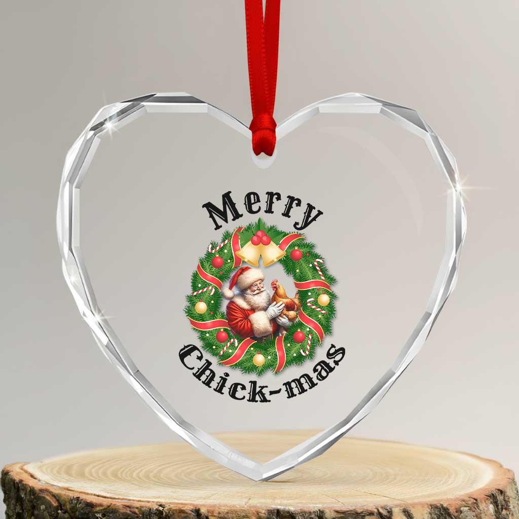 Funny Xmas Chicken Lovers Heart Crystal Glass Ornament Merry Chickmas Santa Gift - Wonder Print Shop