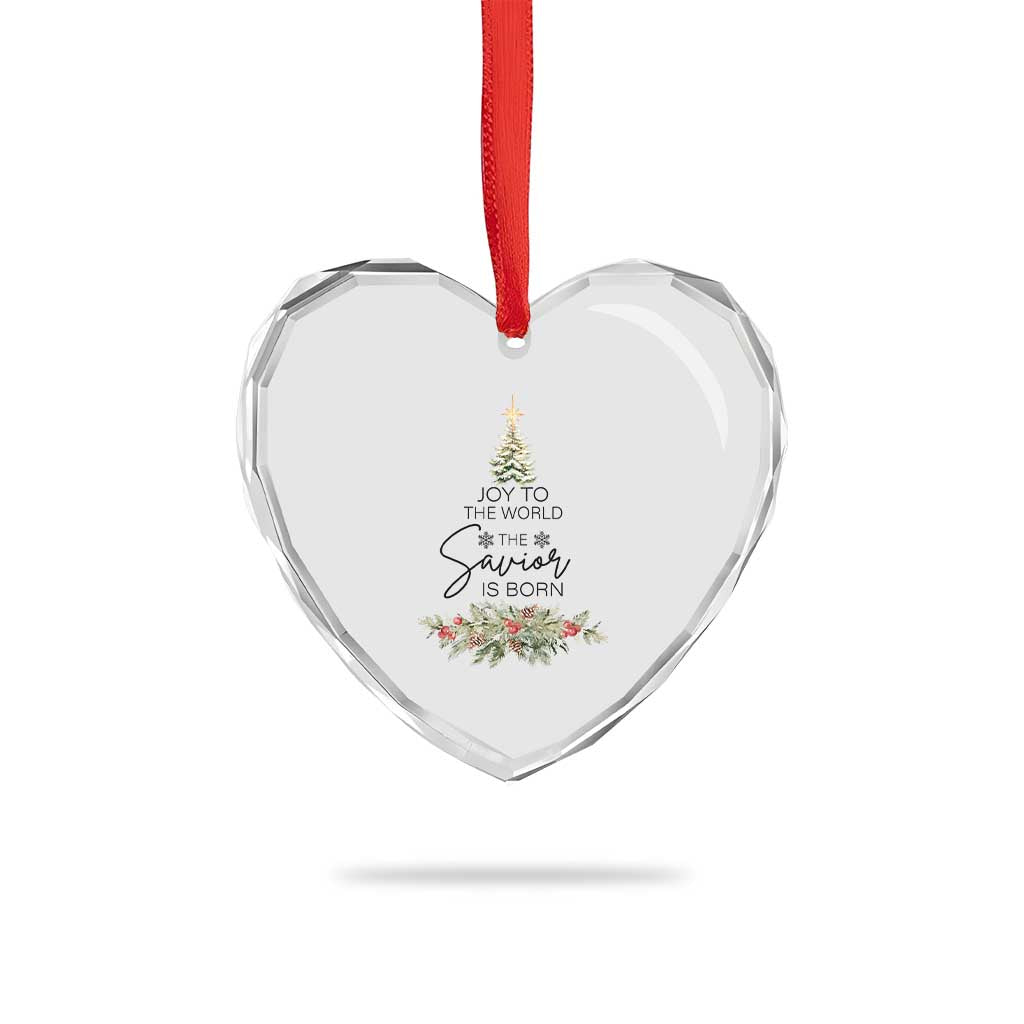 Funny Xmas Christian Faith Heart Crystal Glass Ornament Joy To The World The Savior Is Born Xmas Tree - Wonder Print Shop
