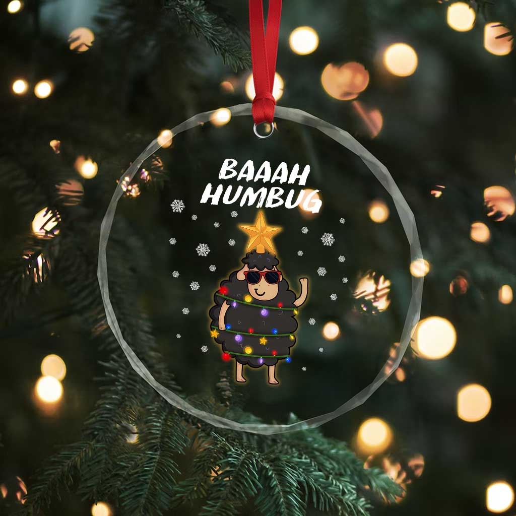 Funny Xmas Crystal Glass Ornament Baaah Humbug Black Sheep Christmas Tree TS09
