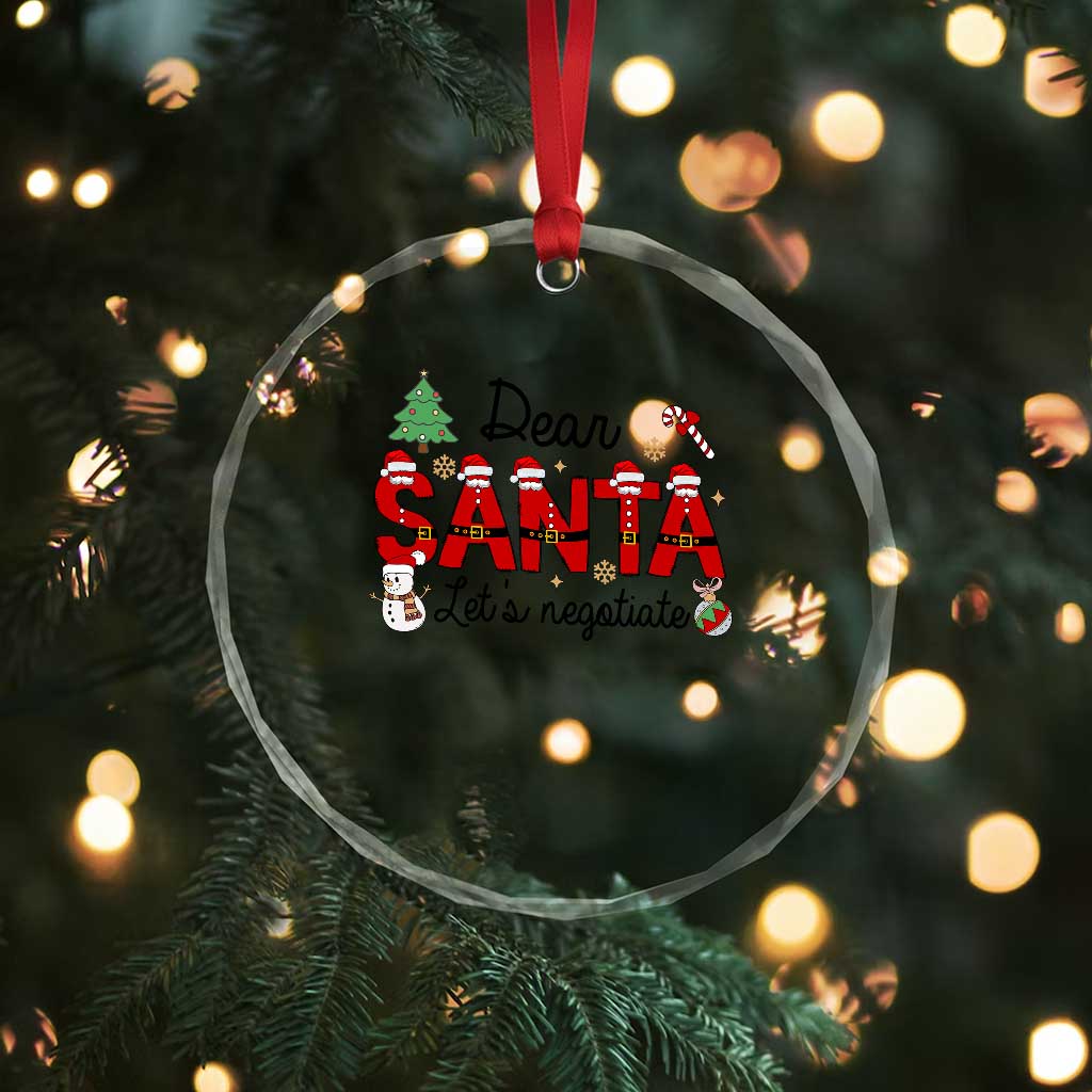 Funny Xmas Crystal Glass Ornament Dear Santa Let's Negotiate TS09