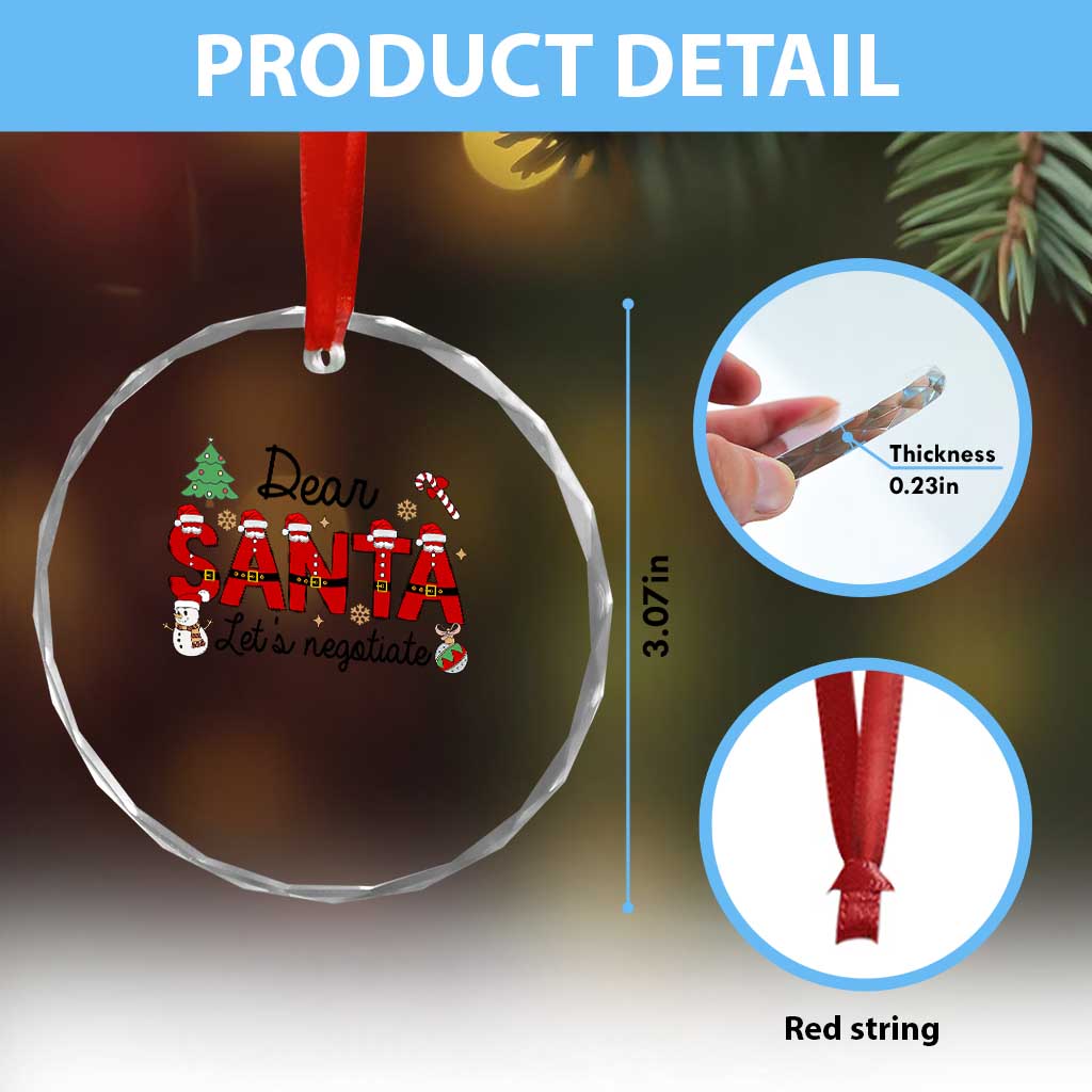 Funny Xmas Crystal Glass Ornament Dear Santa Let's Negotiate TS09