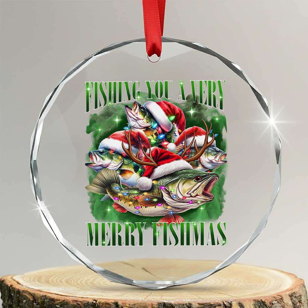 Funny Xmas Crystal Glass Ornament Fishing You A Very Merry Fishmas Santa Hat TS11