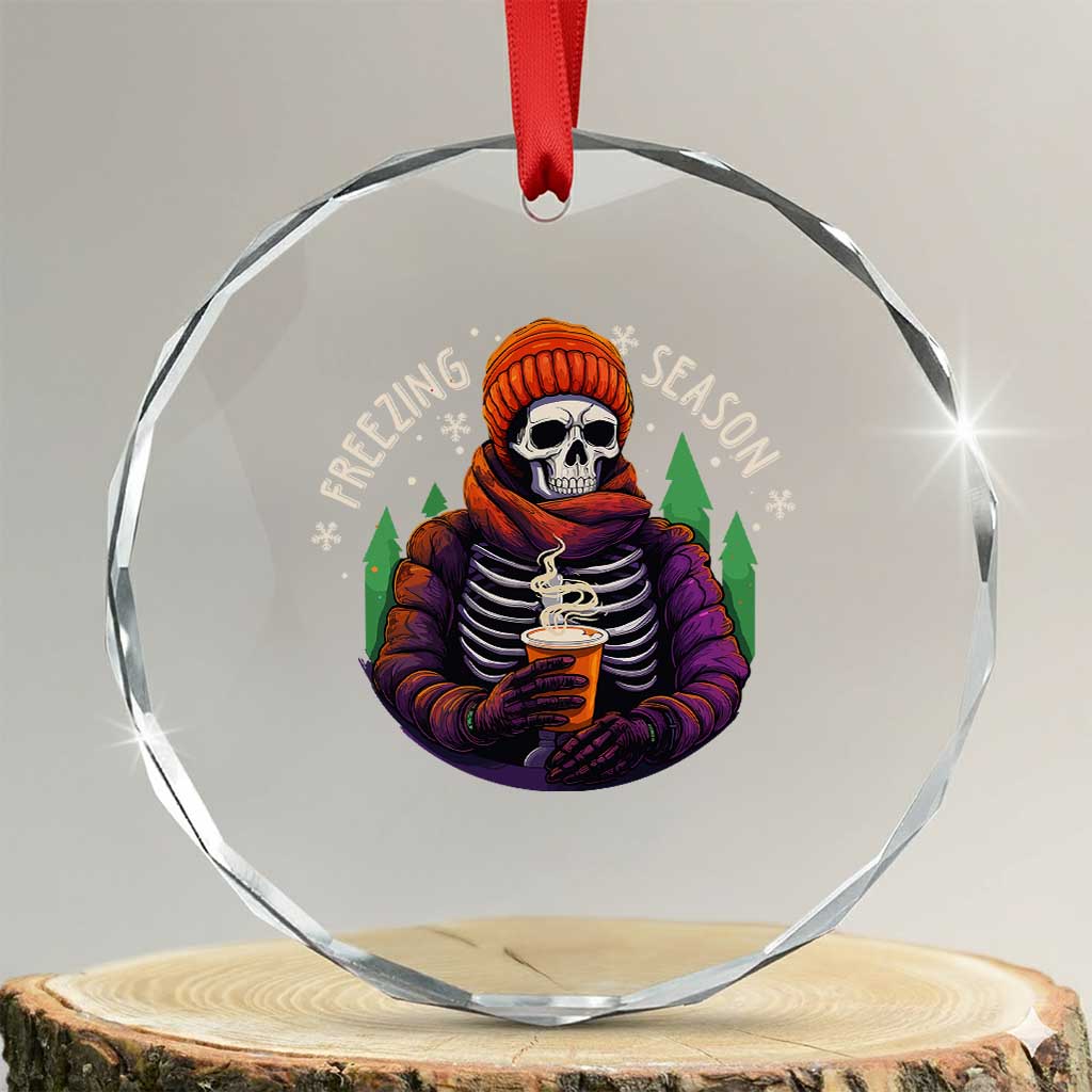 Funny Xmas Crystal Glass Ornament Freezing Season Skeleton Chillin' Hot Cocoa TS09