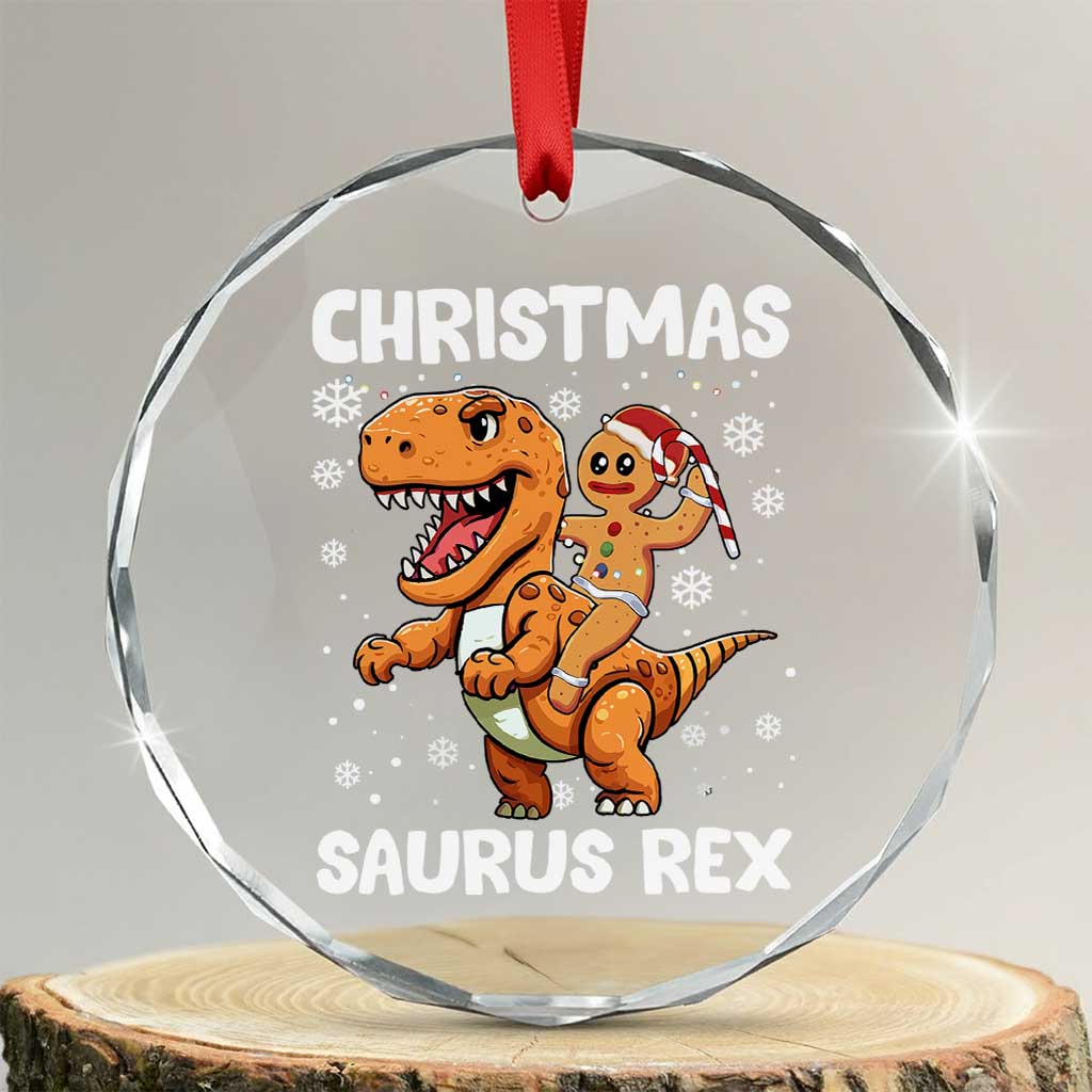 Funny Xmas Crystal Glass Ornament Gingerbread Riding Dinosaur Christmas Saurus Rex TS09