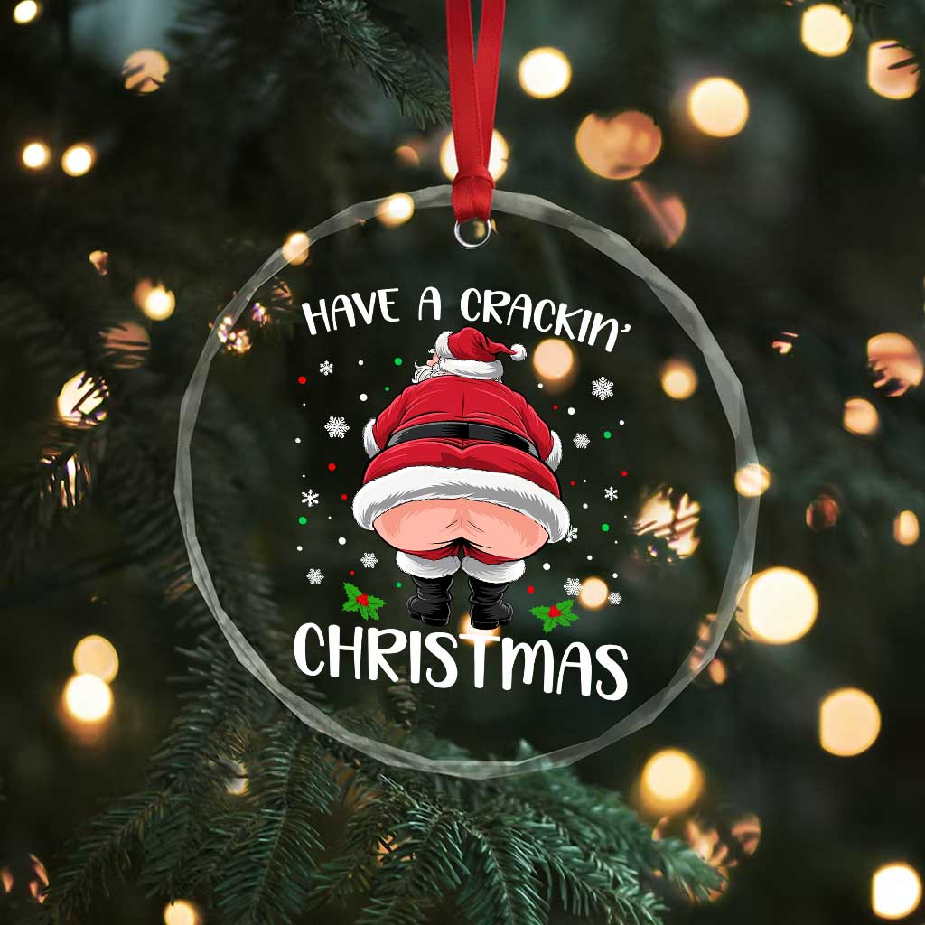 Funny Xmas Crystal Glass Ornament Have A Crackin Christmas Santa TS11