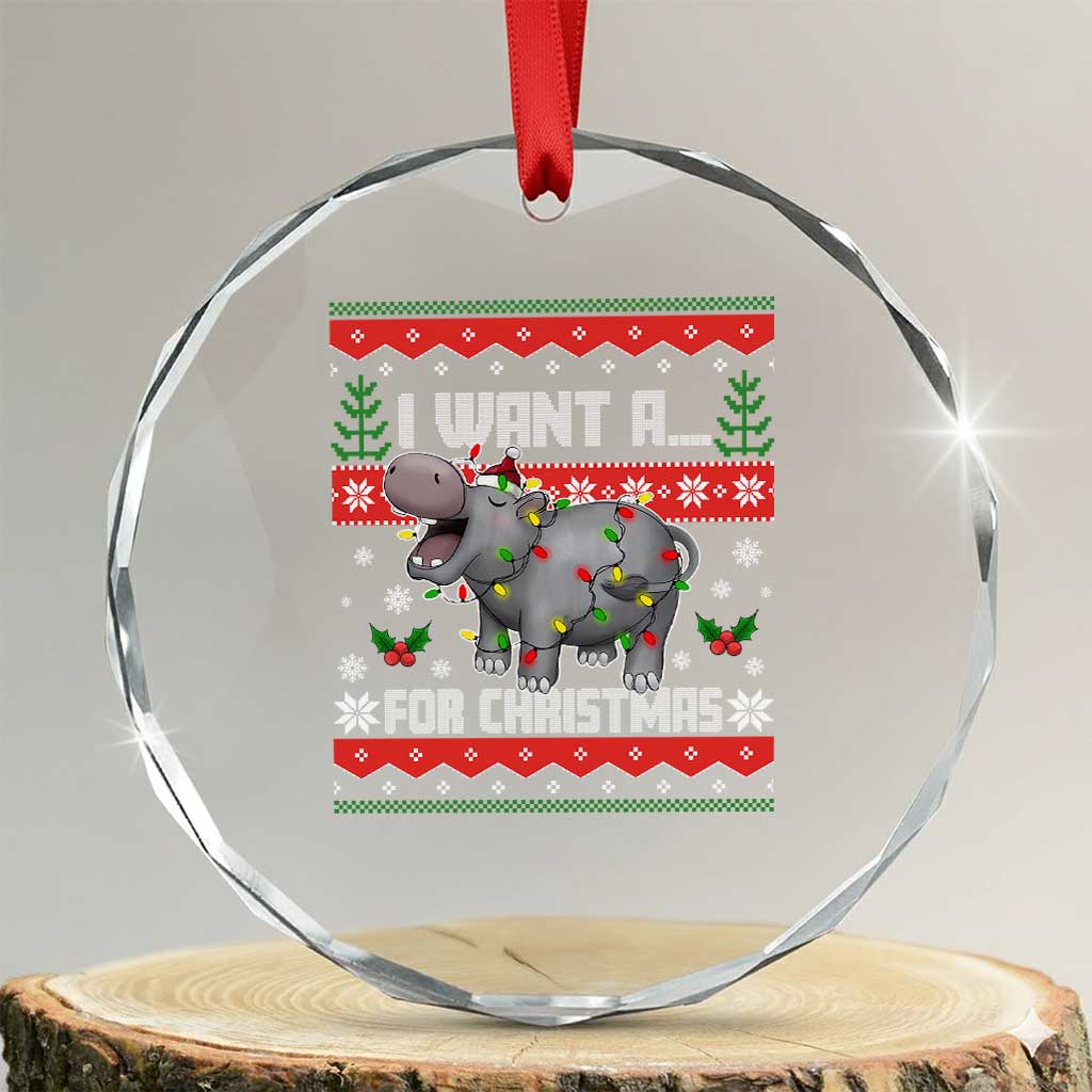 Funny Xmas Crystal Glass Ornament I Want A Hippopotamus For Xmas Moo Deng Ugly Gift TS10