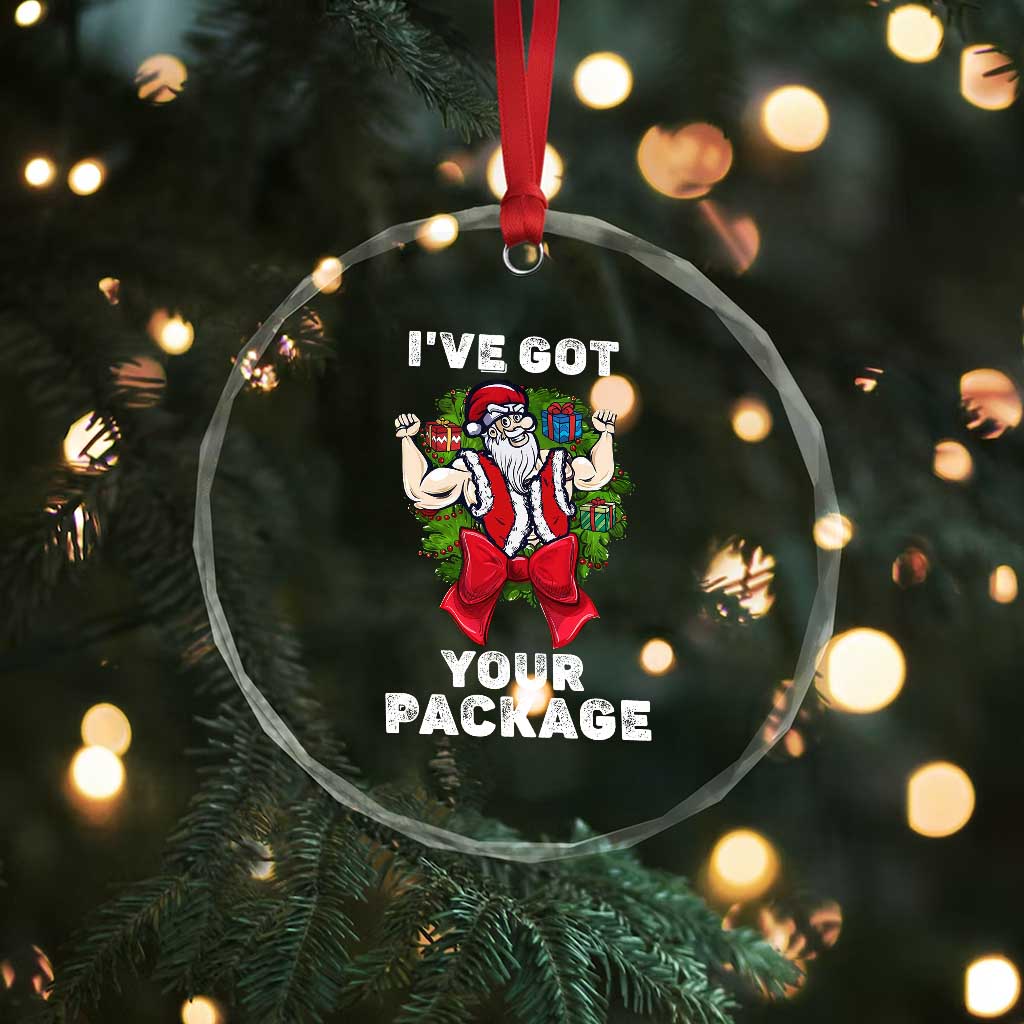 Funny Xmas Crystal Glass Ornament I've Got Your Package Santa Gymer TS09
