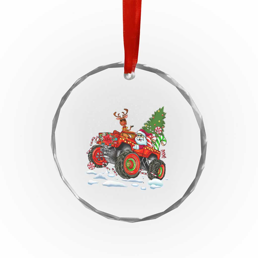 Funny Xmas Crystal Glass Ornament Santa Reindeer Riding Monster Truck TS09