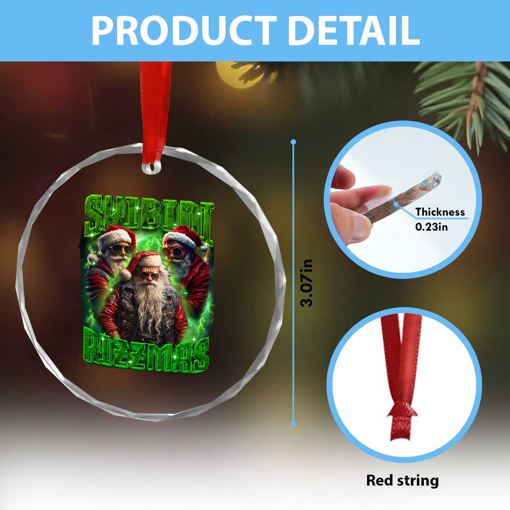 Funny Xmas Crystal Glass Ornament Skibidi Rizzmas Cool Santa Rizz TS09