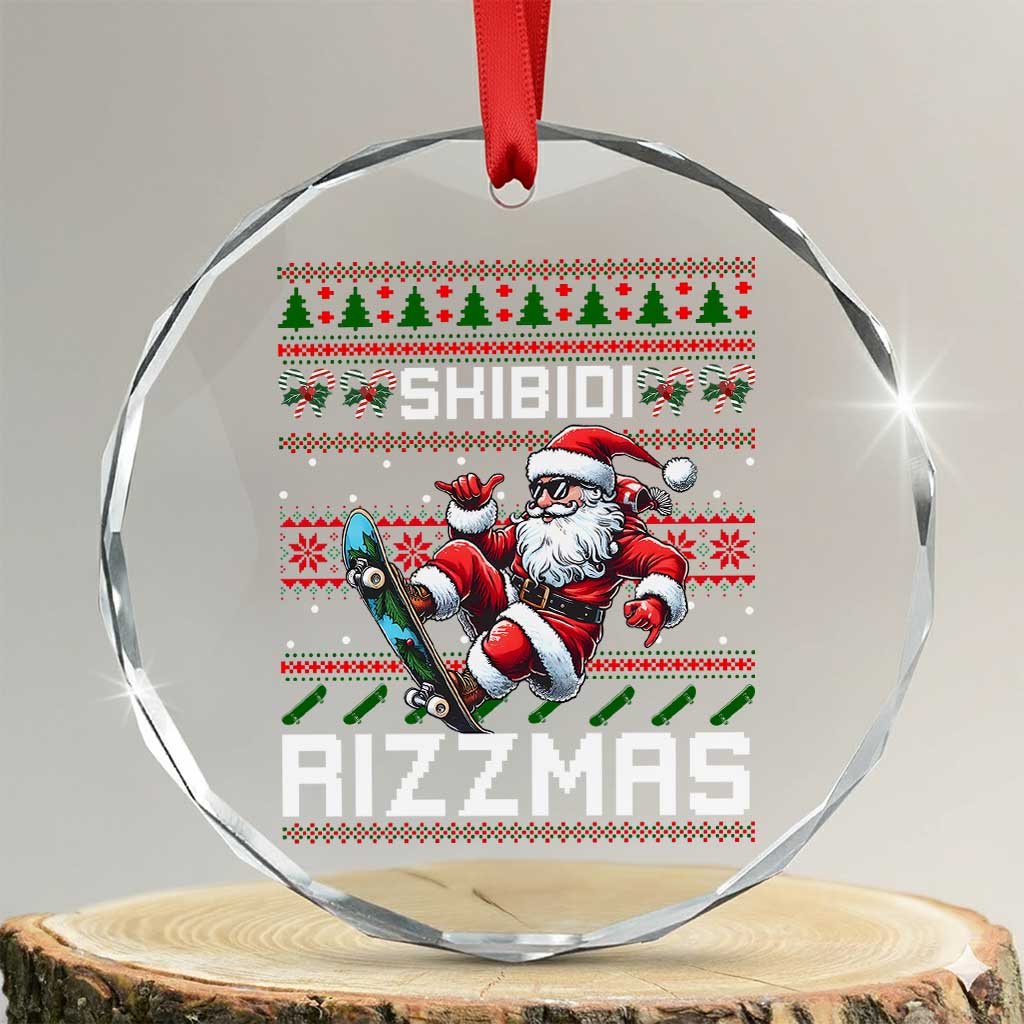 Funny Xmas Crystal Glass Ornament Skibidi Rizzmas Cool Santa Skateboard Rizz - Wonder Print Shop