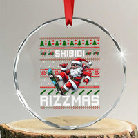 Funny Xmas Crystal Glass Ornament Skibidi Rizzmas Cool Santa Skateboard Rizz TS09