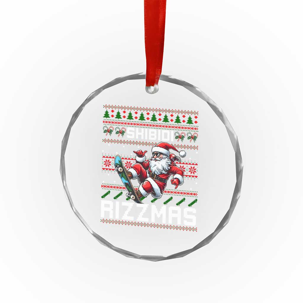 Funny Xmas Crystal Glass Ornament Skibidi Rizzmas Cool Santa Skateboard Rizz TS09