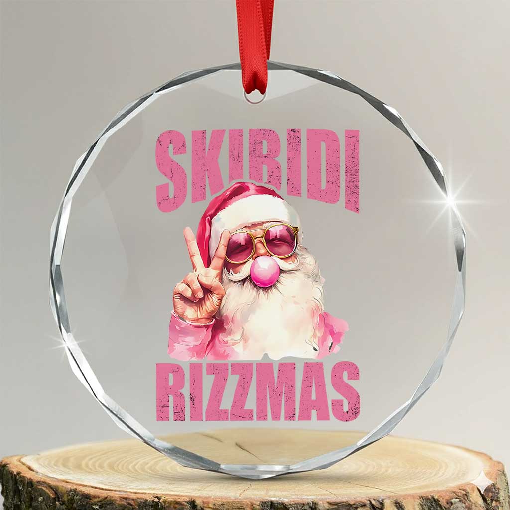 Funny Xmas Crystal Glass Ornament Skibidi Rizzmas Pink Santa Bubble Gum - Wonder Print Shop