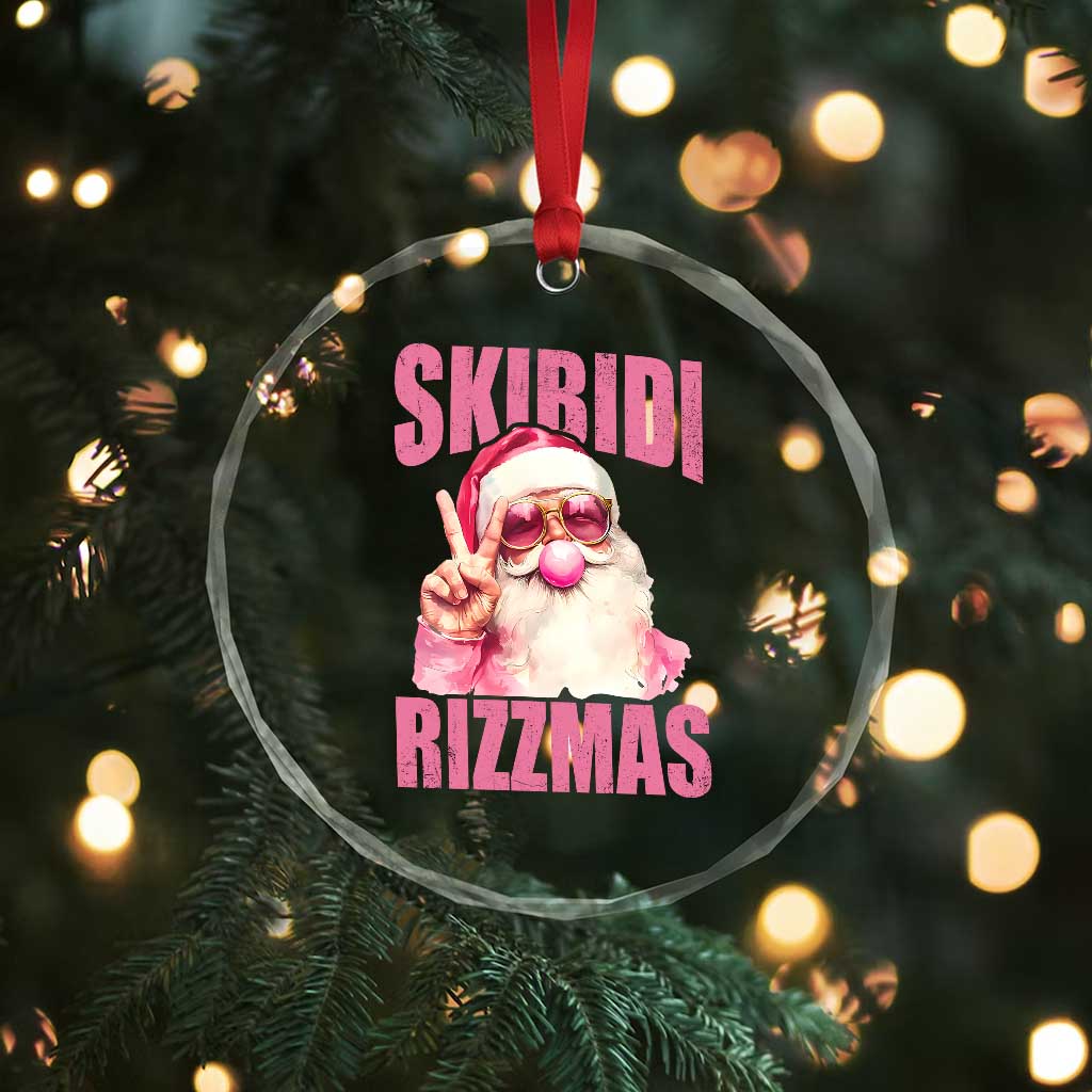 Funny Xmas Crystal Glass Ornament Skibidi Rizzmas Pink Santa Bubble Gum TS09
