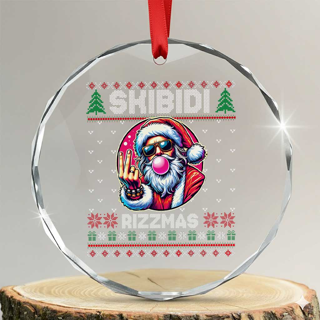 Funny Xmas Crystal Glass Ornament Skibidi Rizzmas Santa Bubble Gum - Wonder Print Shop