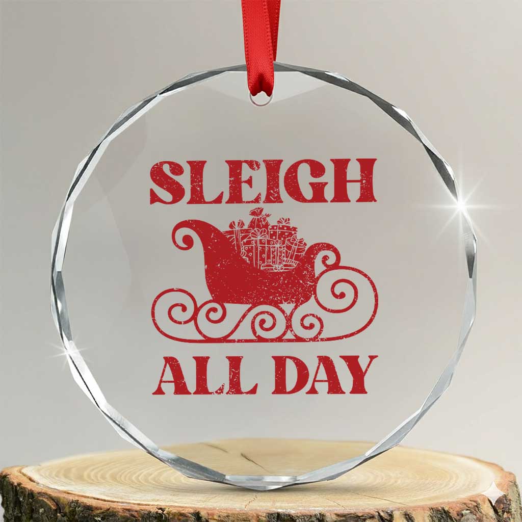 Funny Xmas Crystal Glass Ornament Sleigh All Day Xmas Santa's Sleigh TS11